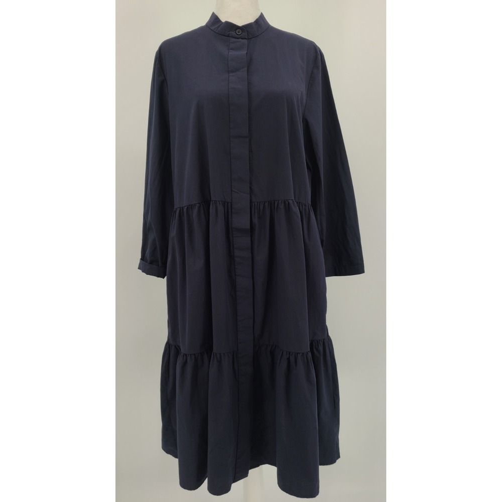 COS Minimalist Tiered Dress 38 / M / US 8 Preppy Relaxed Capsule Navy Blue
